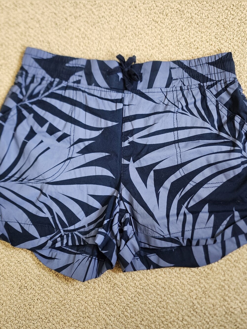 Navy and Light Blue Tropical Palm Leaves Printed Shorts Size XS